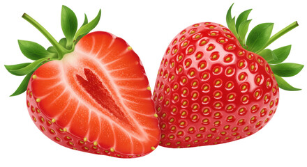 Isolated Fresh Cut Strawberry and Half on White