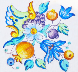 Detail of the traditional tiles from facade of old house. Decorative tiles.Valencian traditional tiles. Floral ornament. 