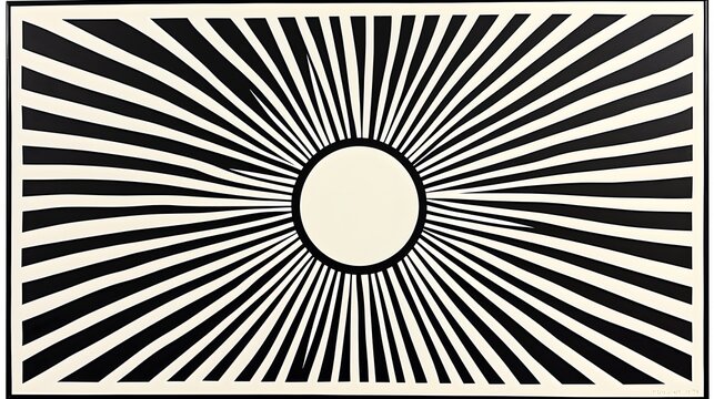 large, central circle with radiating lines in a monochrome palette, creating a bold focal point in the center of the background. central circle, radiating lines, monochrome palette, bold design, 