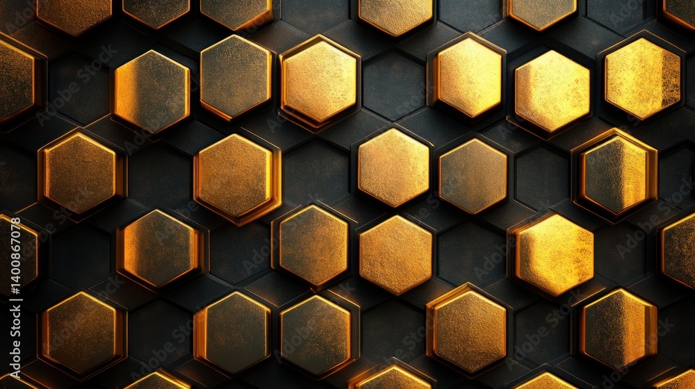 Poster golden hexagonal pattern on dark background elegant geometric design luxurious backdrop repeating sh