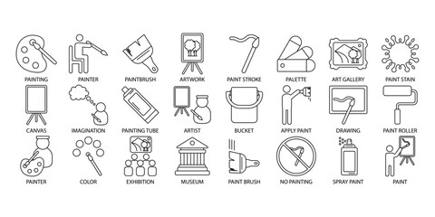 Naklejka premium Painting icons set . Painting pack symbol vector elements for infographic web