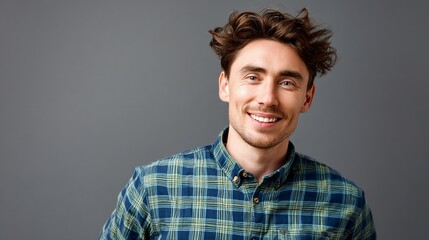Smiling Man in Plaid Shirt