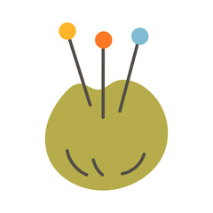 Needle cushion. Sewing pin holder. Sewing accessory. Vector illustration.