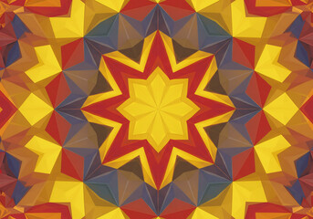 Vibrant Colorful Geometric Mandala Pattern with Polygonal Triangles