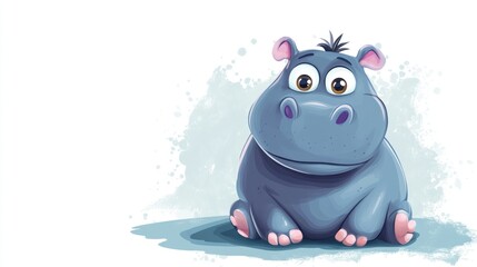 Fototapeta premium Adorable hippo character in a digital painting style with charming details