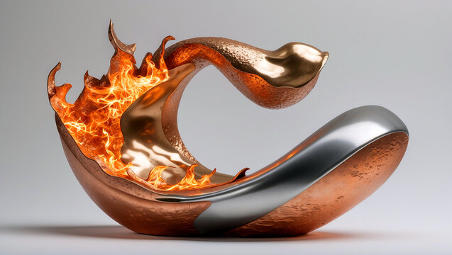 Sculptural elegance of fiery metallic s shape - Powered by Adobe