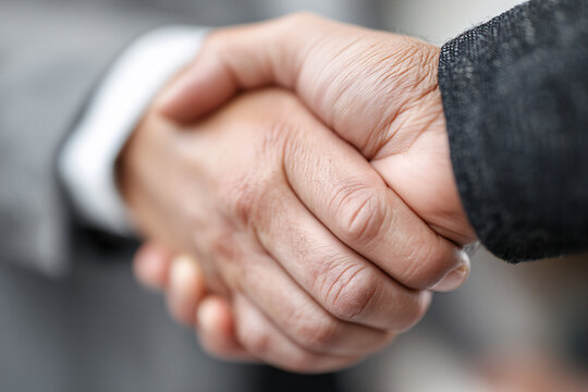 Close-up handshake in professional business setting
