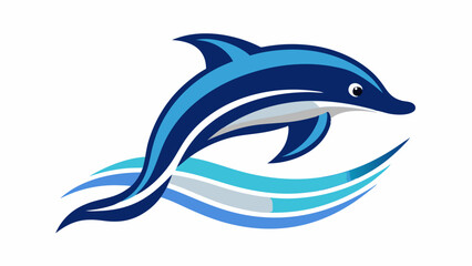Naklejka premium Minimalist Dolphin Logo with Stylized Waves – Navy and Light Blue Silhouette for Aquatic Branding.