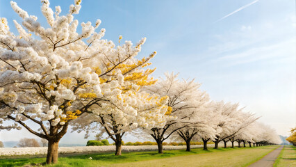 Fototapeta premium Stunning Cherry Blossom Trees Line a Countryside Path
