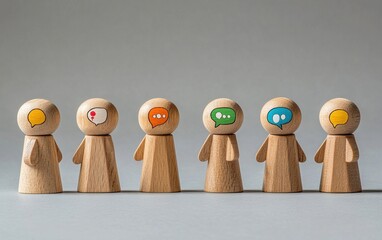Wooden figures with speech bubbles: Diverse communication