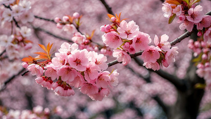 Obraz premium Stunning close-up of pink cherry blossoms in spring