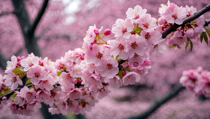 Stunning close-up of pink cherry blossoms in spring