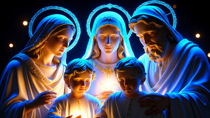 Fototapeta premium The holy family bathed in celestial blue light
