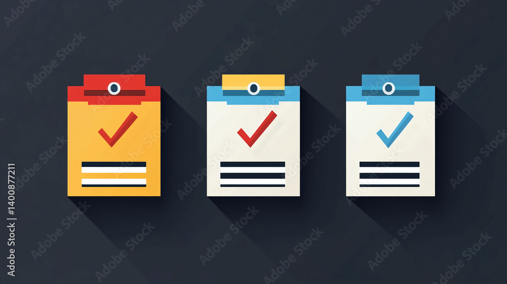 Poster clipboard checklist task management project planning workflow approval process complete success prog