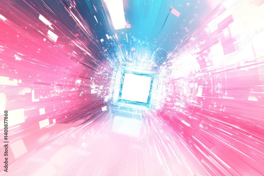 Poster digital portal to infinity: abstract digital representation of light and energy with a gateway tunne