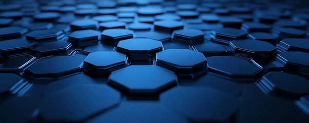 Hexagonal dark blue navy background texture placeholder, radial center space, 3d illustration, 3d rendering backdrop