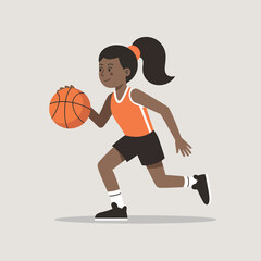 Girl basketball player dribbling, isolated vector illustration of active sport