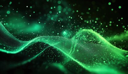 Abstract vibrant green digital particles
