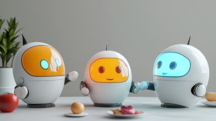 Futuristic Companions: Three Friendly Robots Sharing a Meal in a Minimalist Setting
