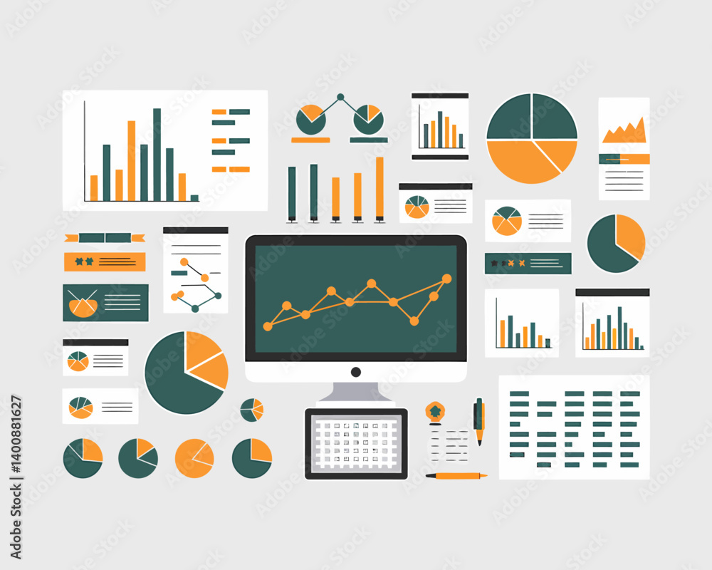 Poster data analytics dashboard: statistical graphs & charts for business performance
