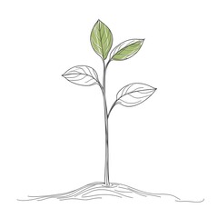 A single continuous line art growing sprout with leaves