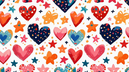 Vibrant heart and star pattern on white background