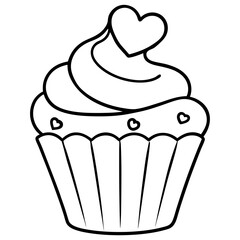 Minimalist Cupcake with Heart Icing Line Art