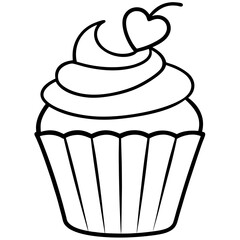 Minimalist Cupcake with Heart Icing Line Art