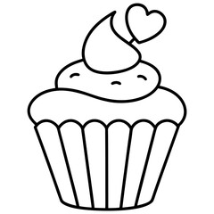 Minimalist Cupcake with Heart Icing Line Art