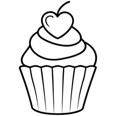 Minimalist Cupcake with Heart Icing Line Art