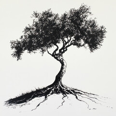 black and white tree, An ink drawing of a solitary tree
