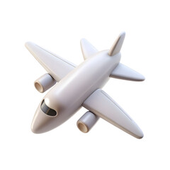 White airplane 3d rendering isolated on transparent background. Cartoon plastic style icon