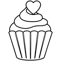 Minimalist Cupcake with Heart Icing Line Art