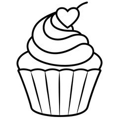 Minimalist Cupcake with Heart Icing Line Art