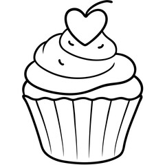 Minimalist Cupcake with Heart Icing Line Art