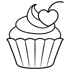 Minimalist Cupcake with Heart Icing Line Art