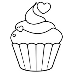 Minimalist Cupcake with Heart Icing Line Art