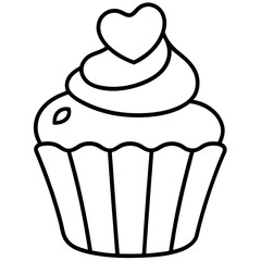Minimalist Cupcake with Heart Icing Line Art