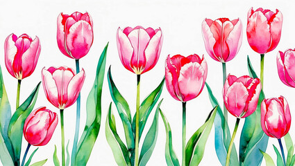 Obraz premium Vibrant pink tulips blooming against white canvas