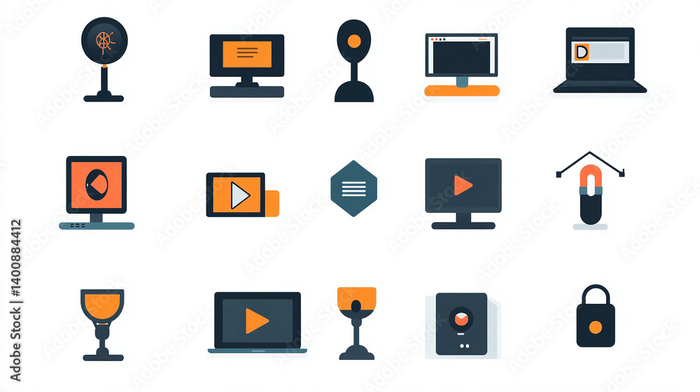 Fototapete Flat design technology icons vector set for web design and application interface user interface design elements