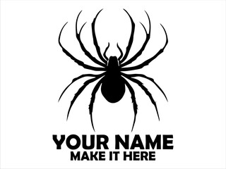 Striking black silhouette illustration of a spider with long, curved legs against a white backdrop. spider concept, spider logo design, spider vector design and tatoo spider