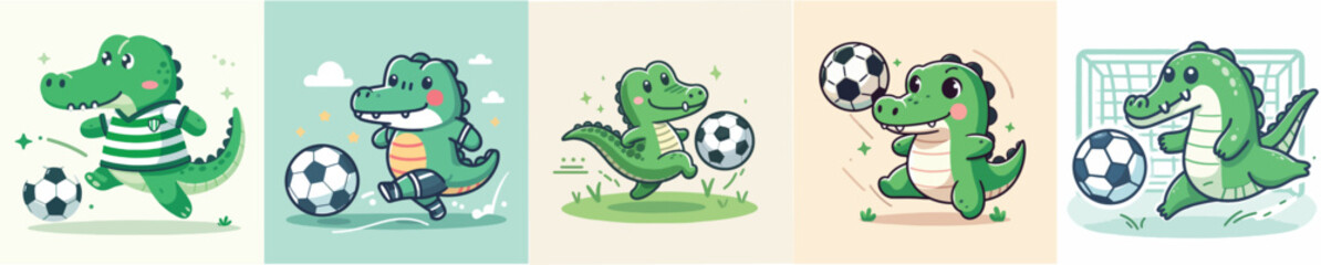 funny vector collection of crocodiles playing football