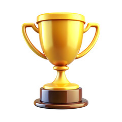 Golden trophy cup 3d rendering isolated on transparent background. Cartoon plastic style icon