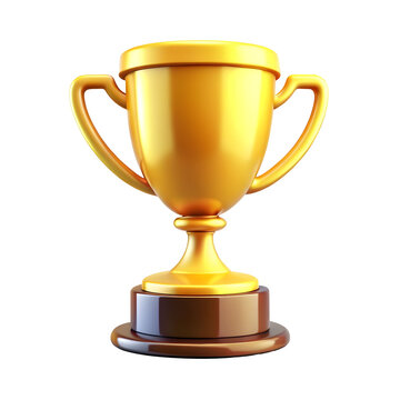 Golden trophy cup 3d rendering isolated on transparent background. Cartoon plastic style icon