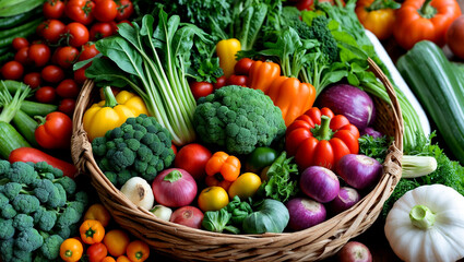Vibrant vegetables beautifully arranged in woven basket