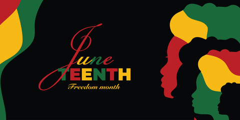 Juneteenth Independence Day. Freedom or Emancipation day. Annual american holiday, celebrated in June 19. African-American history and heritage. Poster, greeting card, banner and background. Vector