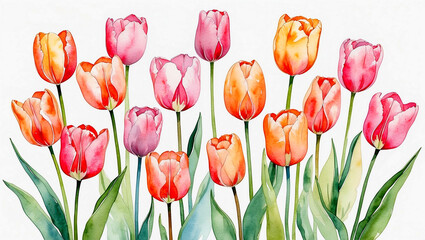 Obraz premium Vibrant watercolor tulips in pink and orange hues