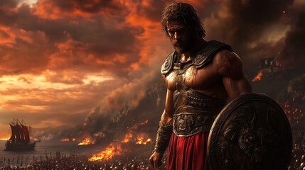 Ajax the Great, Heroic Greek Warrior on the Bloodstained Battlefield of Troy