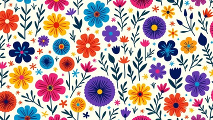 Fototapeta premium Vibrant Floral Pattern with Colorful Flowers and Abstract Design