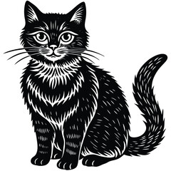 black and white cat vector